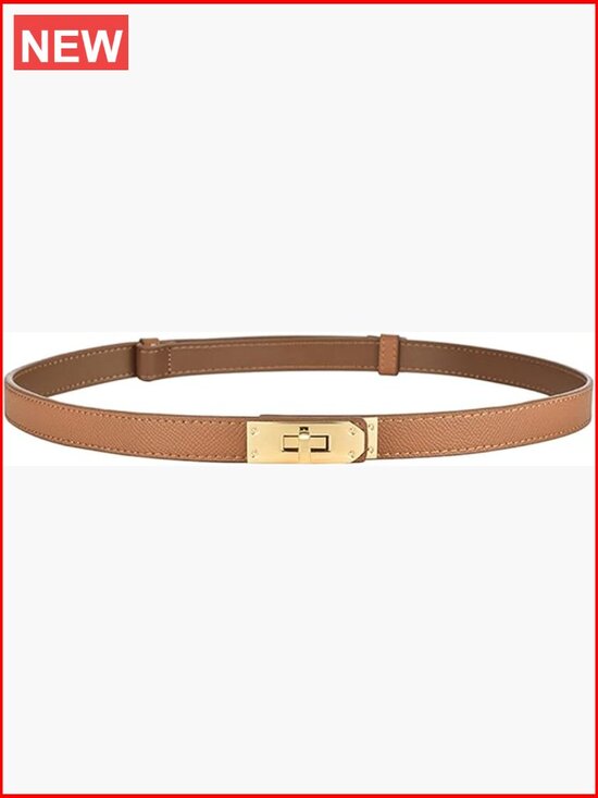 Adjustable Thin Leather Belt with Metal Turn Lock Buckle main image 5